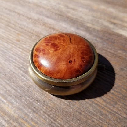 Wood Pill Box 3 Sections Handmade Top California Redwood Burl Souvenir Memento Mothers Day Gift Antique Bronze #420