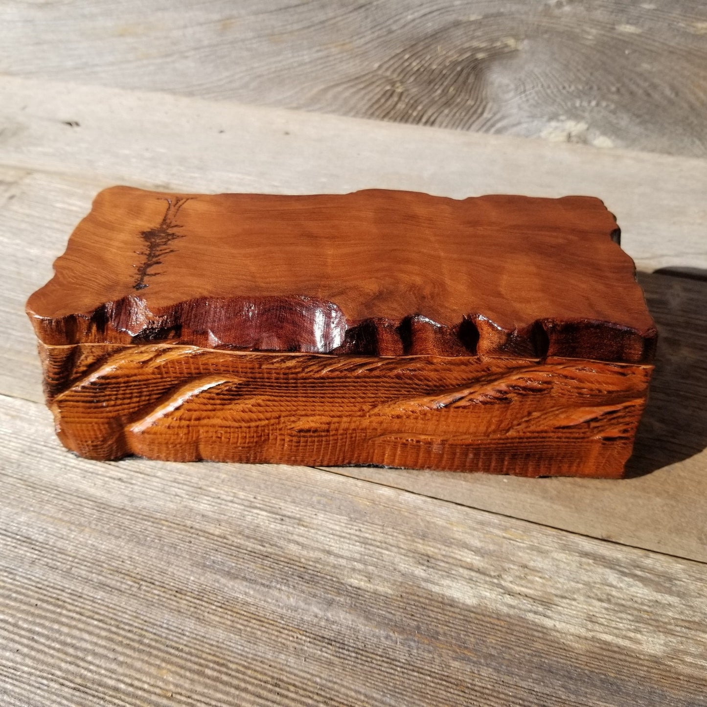 Redwood Jewelry Box Curly Wood Engraved Rustic Handmade California #438 Memento Box, Valentine's Day Gift