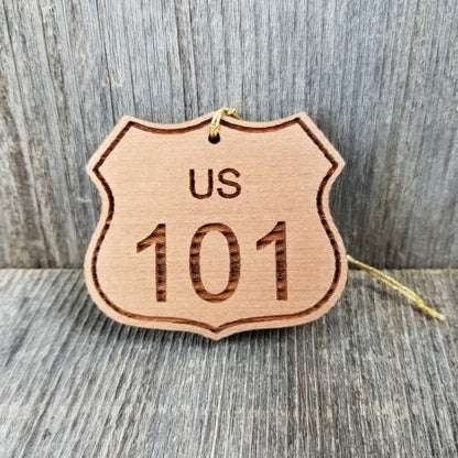 US HWY 101 Christmas Ornament Highway Road Sign Handmade Wood Ornament Made in USA Travel Souvenir