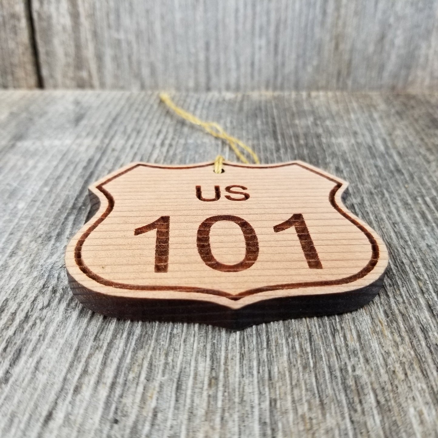 US HWY 101 Christmas Ornament Highway Road Sign Handmade Wood Ornament Made in USA Travel Souvenir