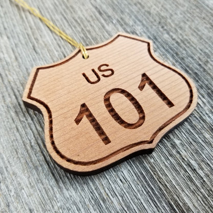 US HWY 101 Christmas Ornament Highway Road Sign Handmade Wood Ornament Made in USA Travel Souvenir