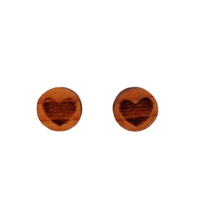 Heart Earrings - Wood Earrings - California Redwood Stud Earrings