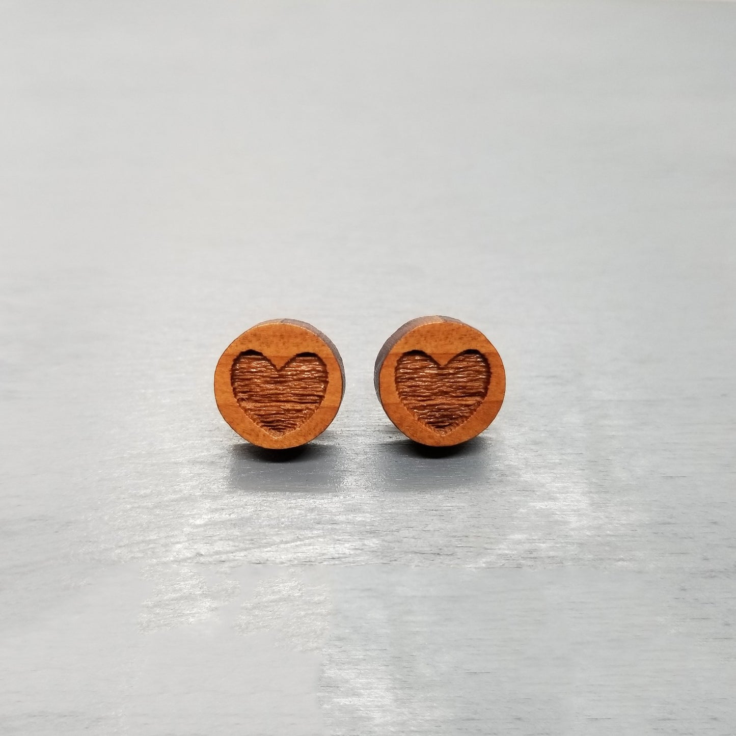 Heart Earrings - Wood Earrings - California Redwood Stud Earrings