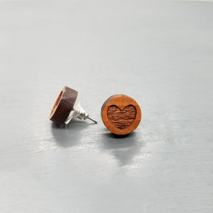 Heart Earrings - Wood Earrings - California Redwood Stud Earrings