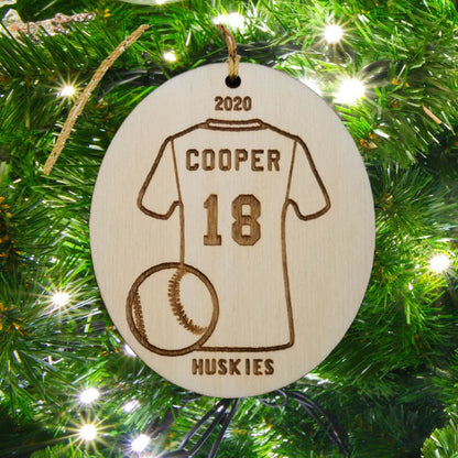 Baseball Wood Ornament, Custom Baseball Jersey Sports Ornament Personalized Made in USA