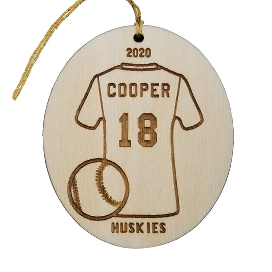 Baseball Wood Ornament, Custom Baseball Jersey Sports Ornament Personalized Made in USA