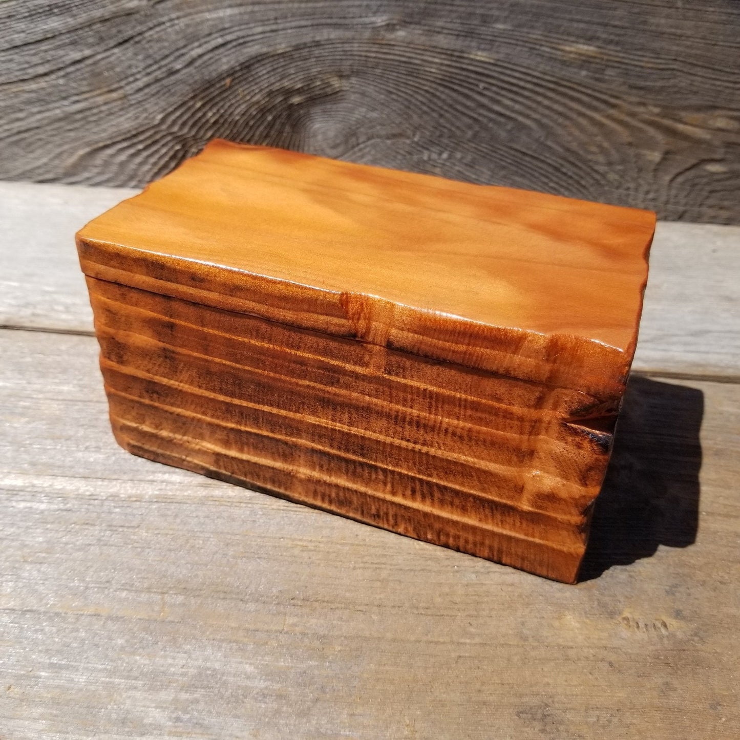 Redwood Jewelry Box Curly Wood Engraved Rustic Handmade California #471 Memento Box Dad Gift Trinkets Memories Stash Mens Valet