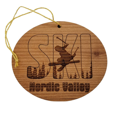 Nordic Valley Utah Ski Ornament - Handmade Wood Ornament - UT Souvenir - Ski Skiing Skier Trees Christmas Travel Gift