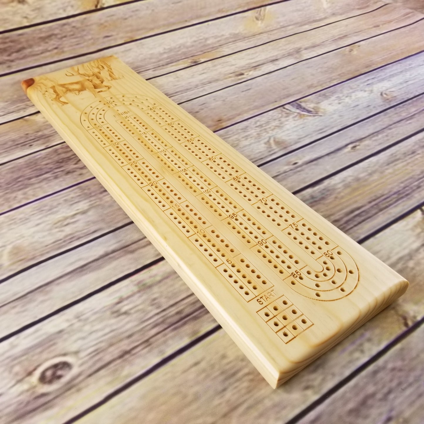 Deer Buck Wood Cribbage Board Handmade 3 Player #274