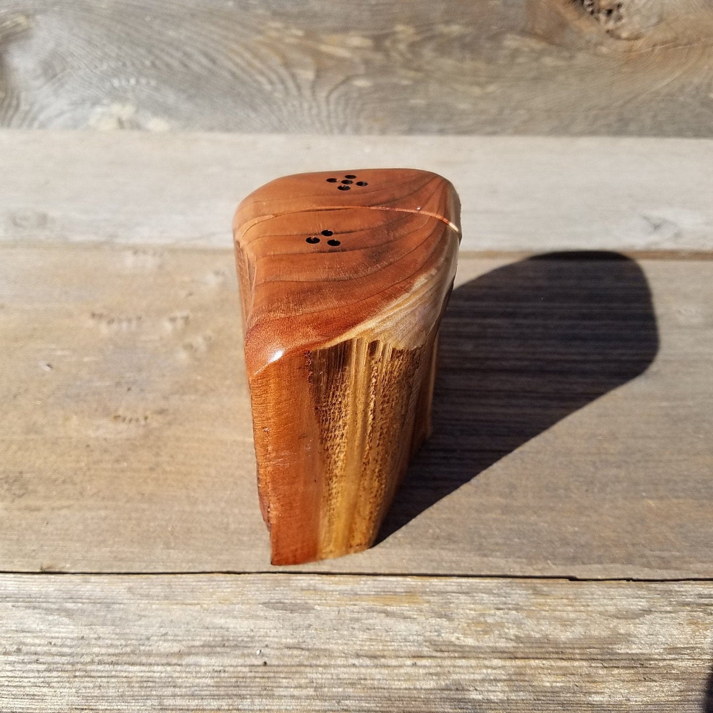 Rustic Wood Salt and Pepper Shakers Set Handmade #326 California Redwood Souvenir Housewarming Gift