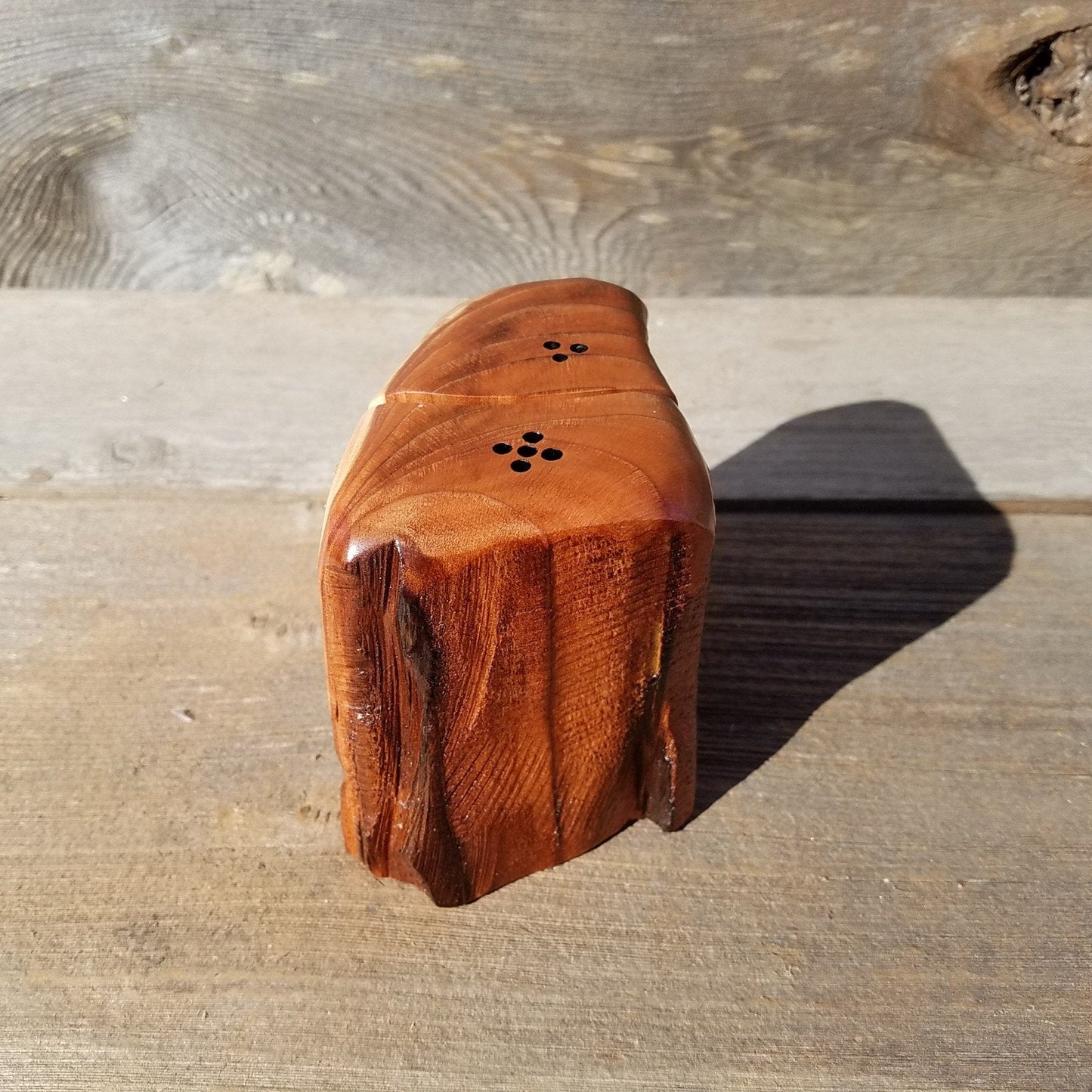 Rustic Wood Salt and Pepper Shakers Set Handmade #326 California Redwood Souvenir Housewarming Gift