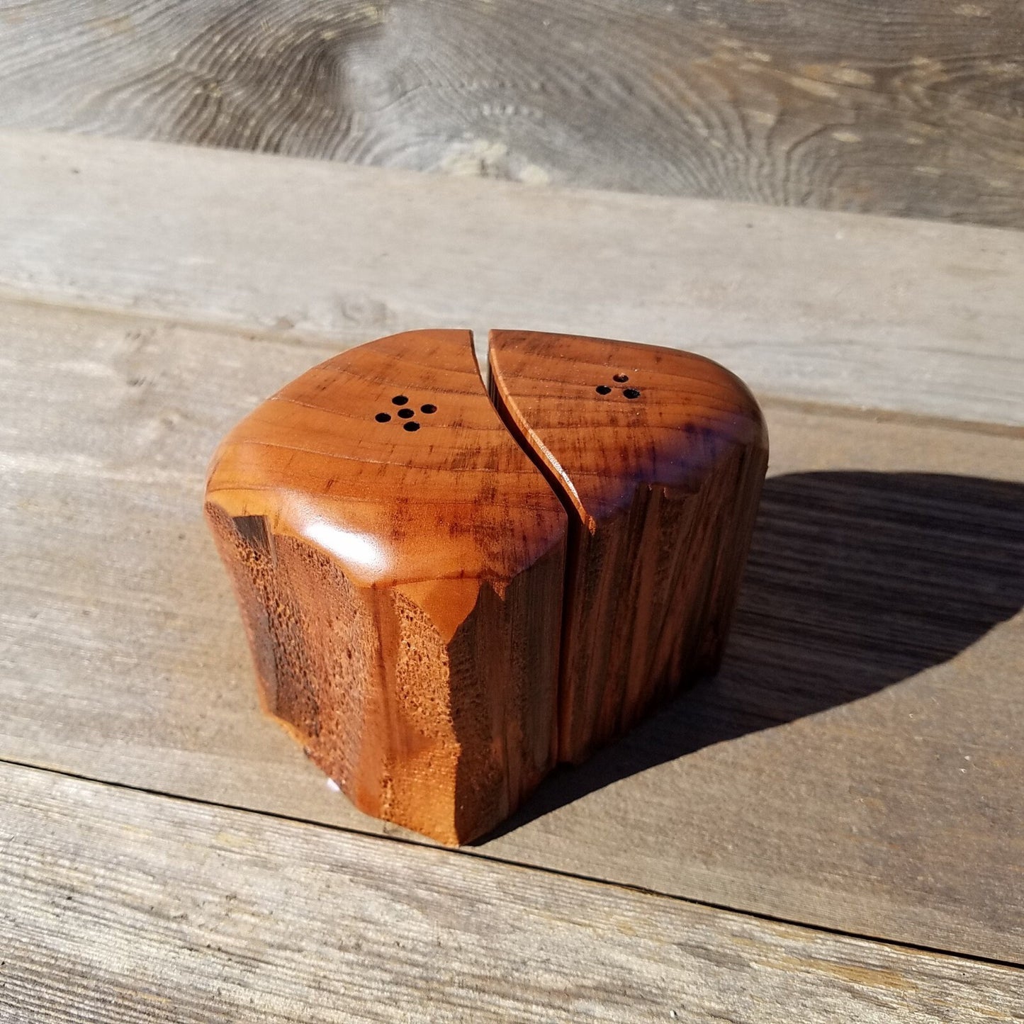 Redwood Salt and Pepper Shakers Set Souvenir California Handmade Rustic Unique Shape Handcrafted Wood Shakers Set #334