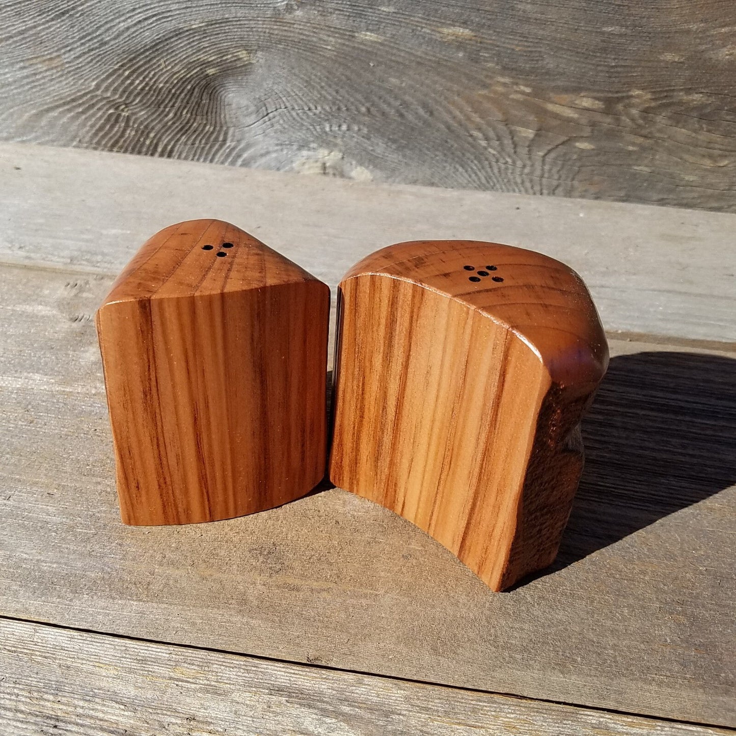 Redwood Salt and Pepper Shakers Set Souvenir California Handmade Rustic Unique Shape Handcrafted Wood Shakers Set #334