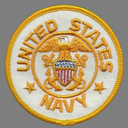 Vintage US Navy Patch Iron On Country Pride Patch US Military Patch White Circle Yellow Border 3"