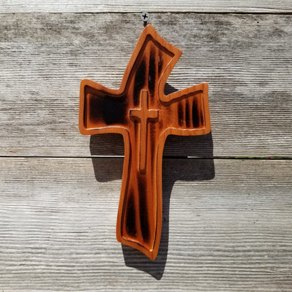 Wood Wall Cross - Rustic Torched Wooden Cross - Wall Cross - Cross Within a Cross - 8" Cross Decor