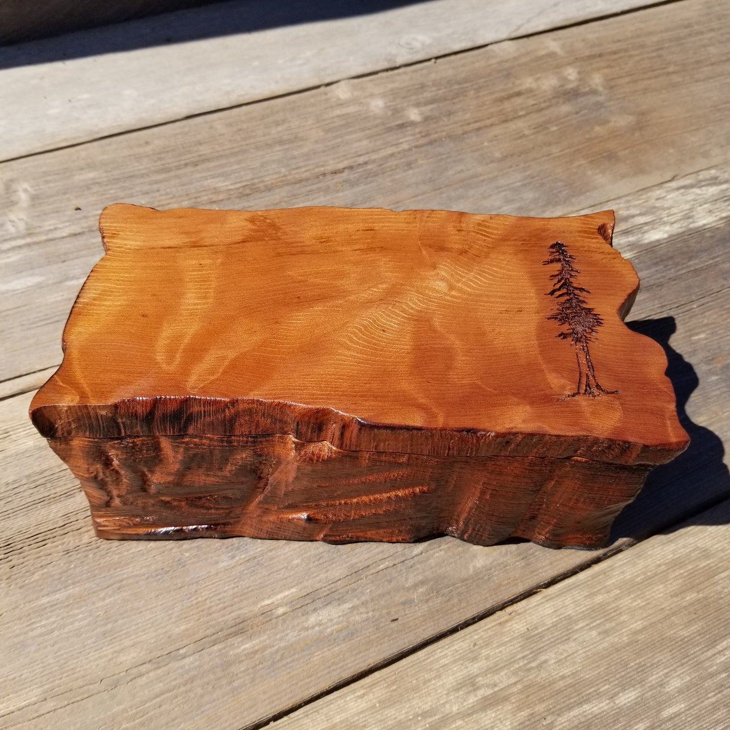 Wood Valet Box Curly Redwood Tree Engraved Rustic Handmade CA Storage #394 Handcrafted Christmas Gift Engagement Gift for Men Jewelry