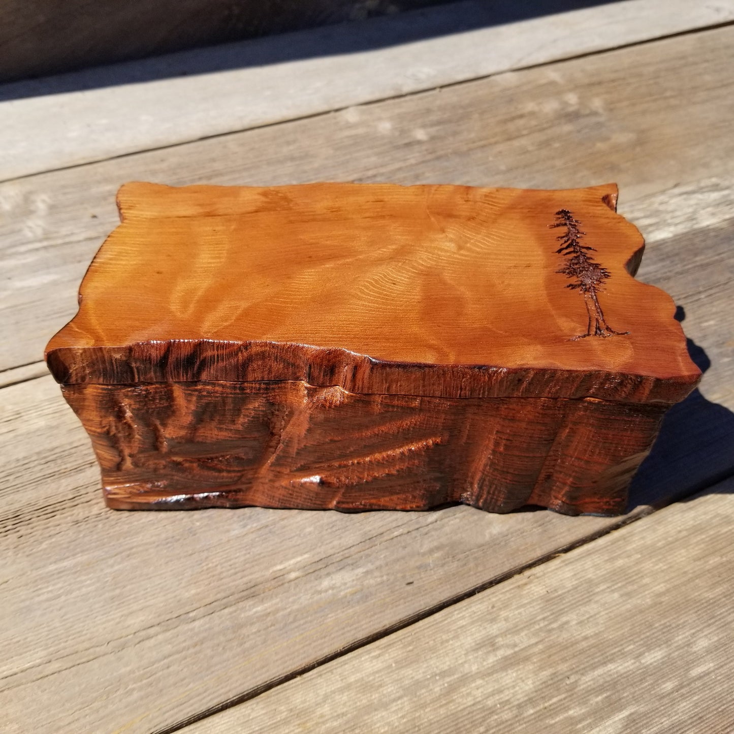 Wood Valet Box Curly Redwood Tree Engraved Rustic Handmade CA Storage #394 Handcrafted Christmas Gift Engagement Gift for Men Jewelry