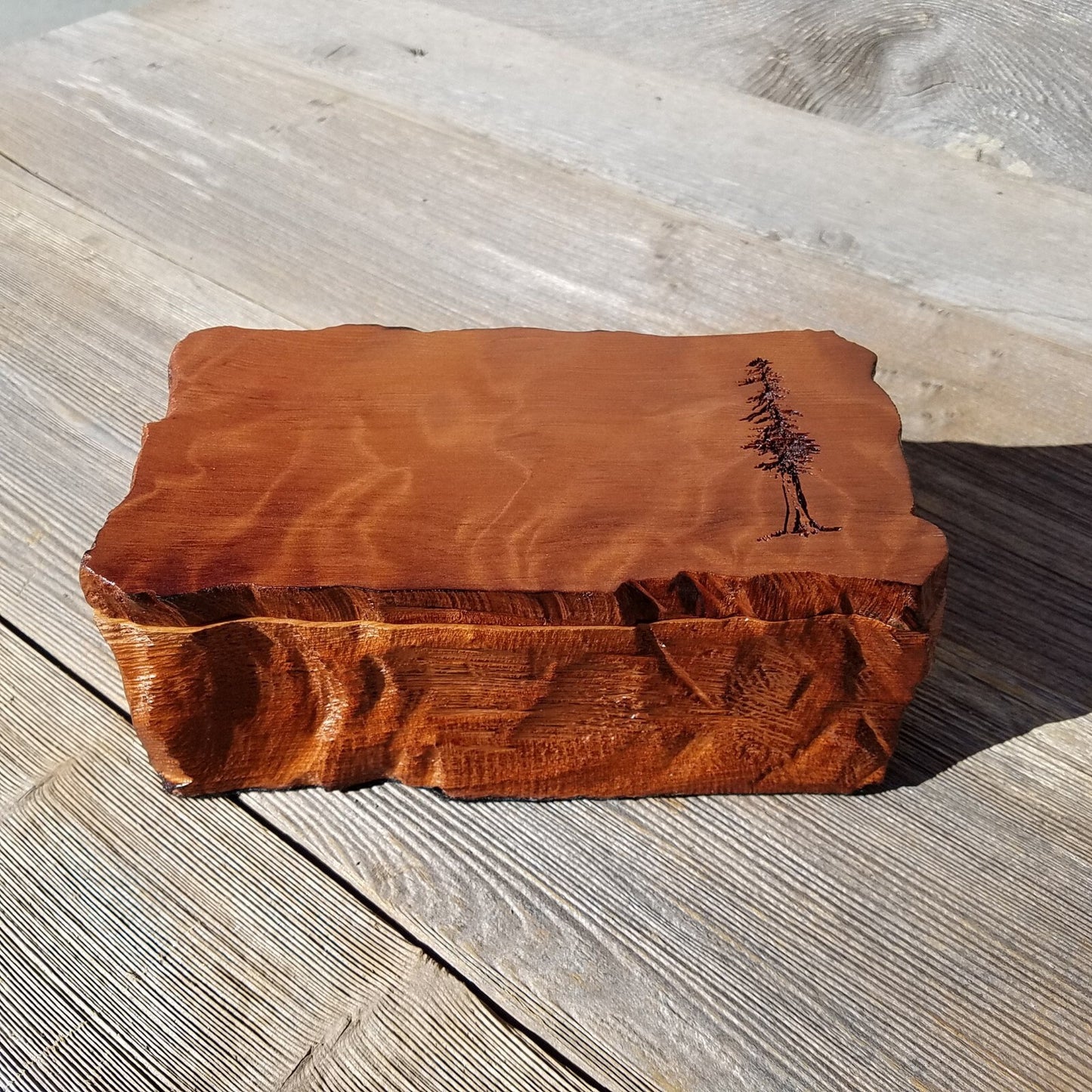 Wood Jewelry Box Redwood Tree Engraved Rustic Handmade Curly Wood #348 Mens Valet Christmas Gift 5th Anniversary