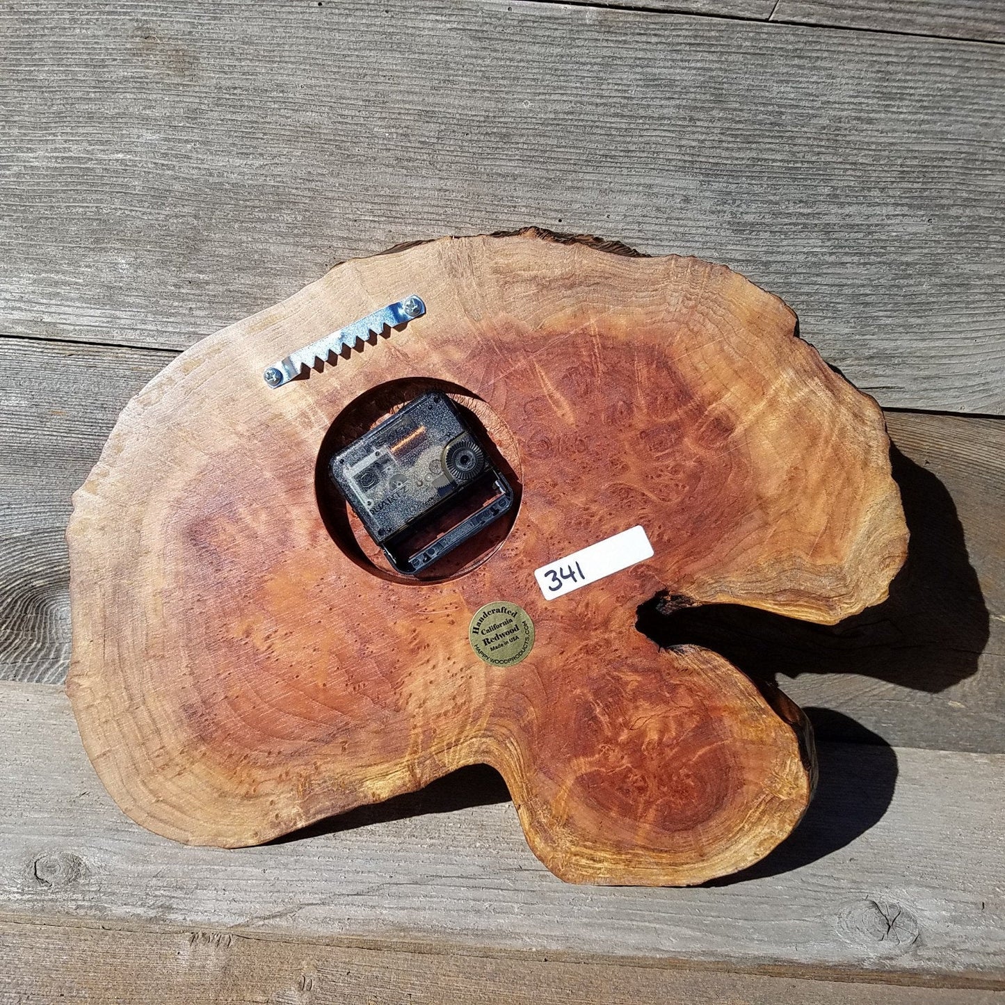 Redwood Clock Handmade Wall Hanging Rustic Burl Live Edge #341 2 Tone Wood Anniversary Gift Wedding Gift One Of a Kind Small Wall Clock