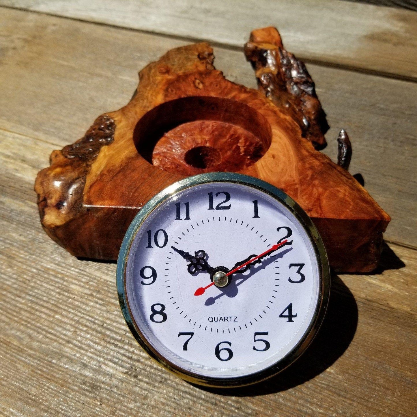 Redwood Burl Clock Table Shelf Mantle Desk Office Gifts for Men 2 Tone Sitting Wood Christmas Gift #182 Handmade