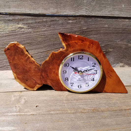 Redwood Burl Wood Clock Mantle Desk Office Gifts for Men Sitting Wood Birdseye Table Shelf #393 Mother's Day Gift