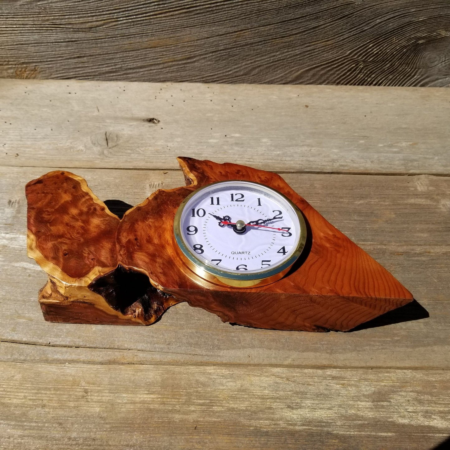 Redwood Burl Wood Clock Mantle Desk Office Gifts for Men Sitting Wood Birdseye Table Shelf #393 Mother's Day Gift