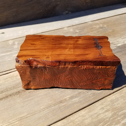 Handmade Wood Box with Redwood Tree Engraved Rustic Handmade Curly Wood #397 California Redwood Jewelry Box Storage Box