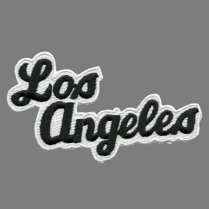 Los Angeles Patch - Iron On Script Black and White - California Souvenir Badge Emblem