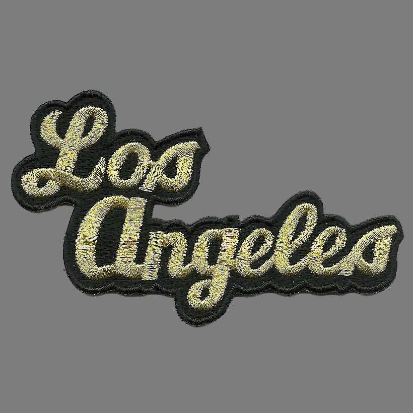 Los Angeles Patch - Iron On Souvenir - Script Black and Gold - California - Badge Emblem