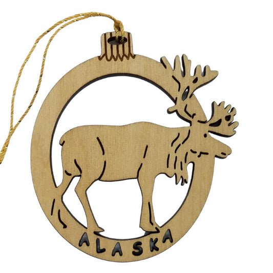 Alaska Christmas Ornament Caribou Wood Handmade in USA