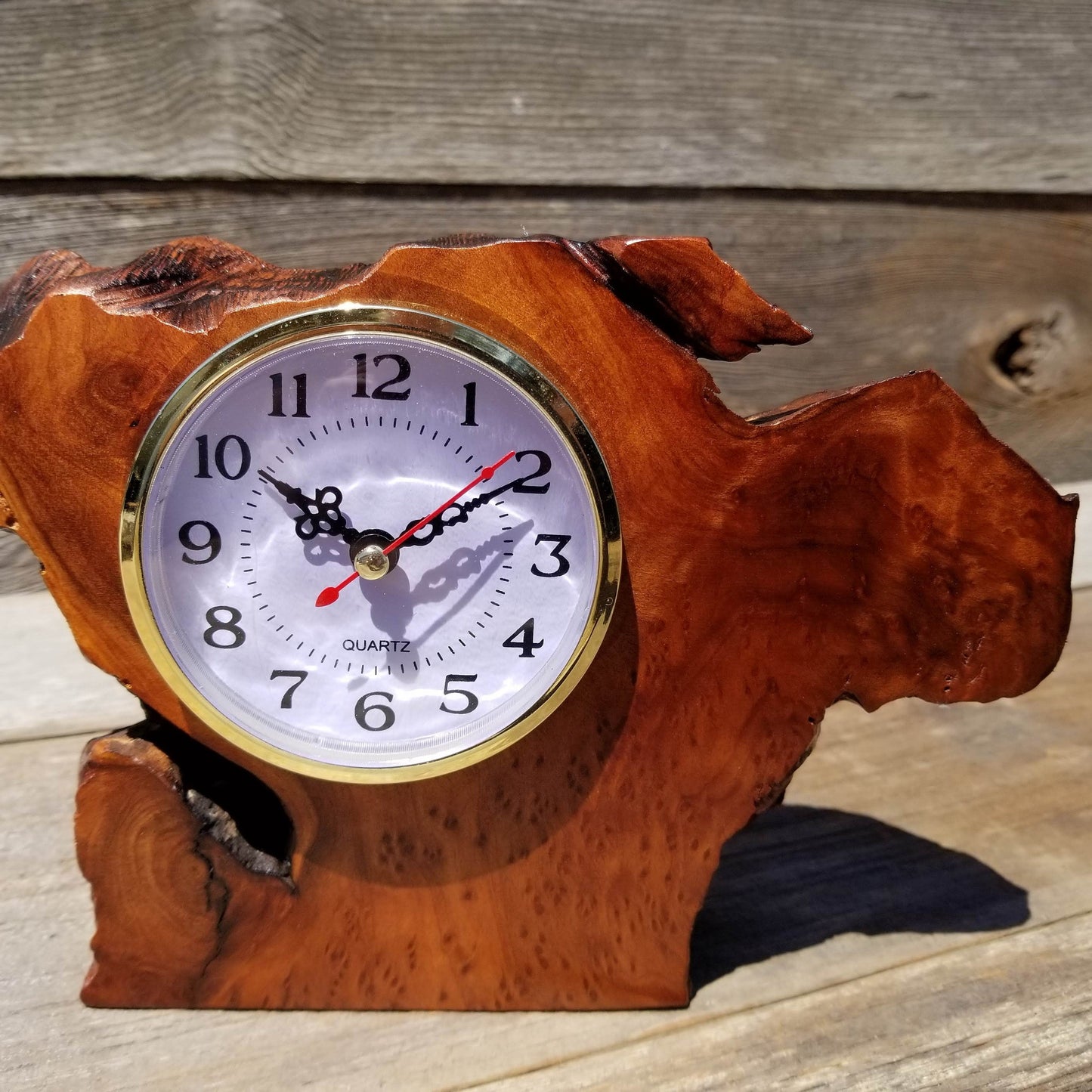 Redwood Burl Wood Clock Mantle Desk Office Birdseye #138