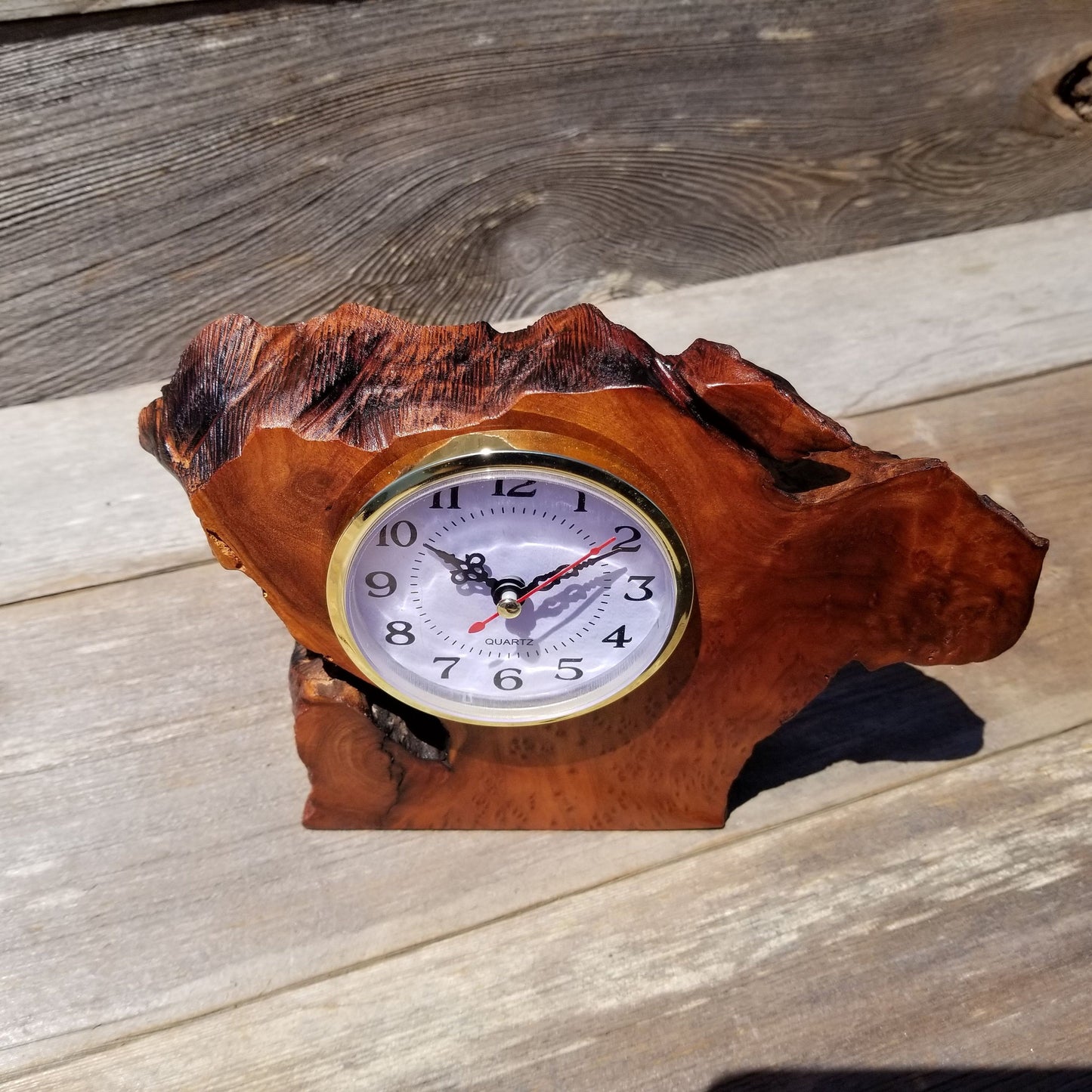 Redwood Burl Wood Clock Mantle Desk Office Birdseye #138