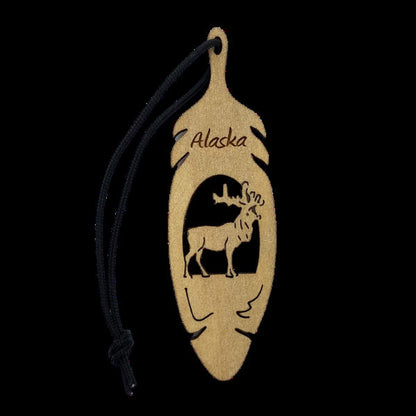 Elk Alaska Christmas Ornament Wood Laser Cut Handmade in USA Travel Gift Souvenir Memento Leaf Acorn 3.5"