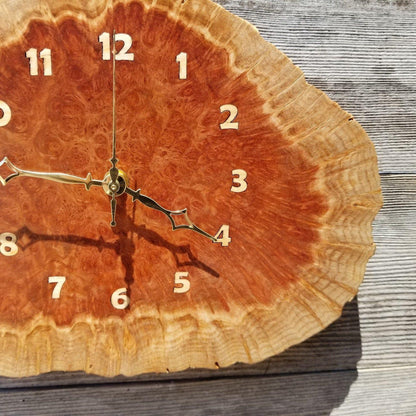 Wood Wall Clock Redwood Clock Mini Handmade Wall Hanging Rustic Wedding Gift Burl Live Edge #174 Anniversary