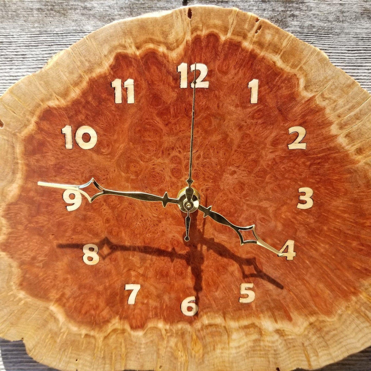 Wood Wall Clock Redwood Clock Mini Handmade Wall Hanging Rustic Wedding Gift Burl Live Edge #174 Anniversary