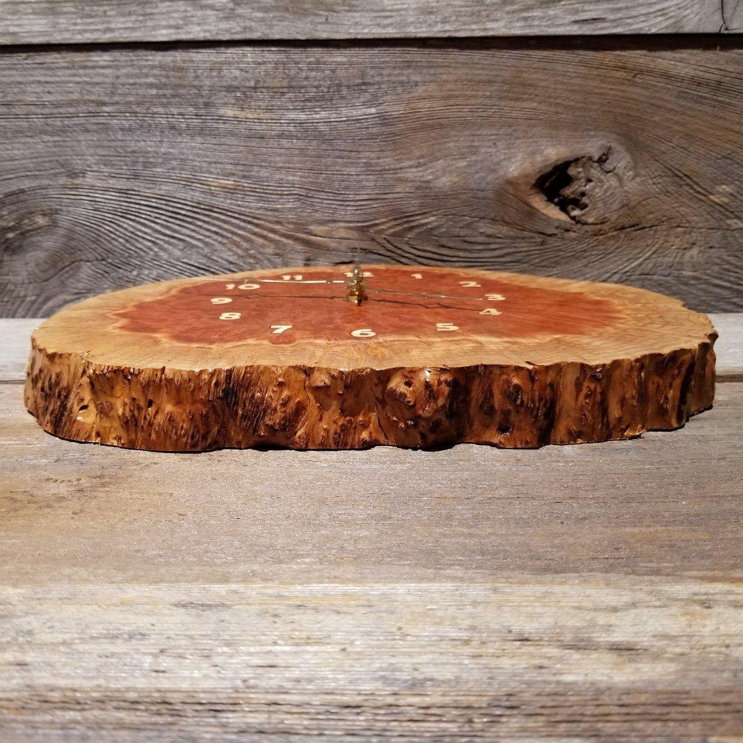 Wood Wall Clock Redwood Clock Mini Handmade Wall Hanging Rustic Wedding Gift Burl Live Edge #174 Anniversary