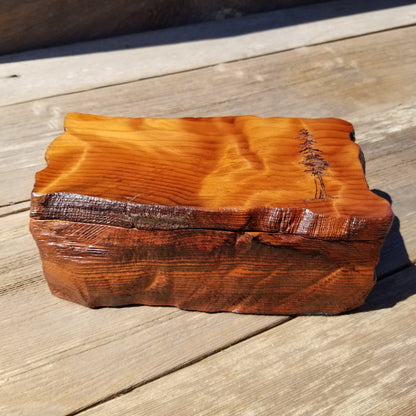 Handmade Wood Box with Redwood Tree Engraved Rustic Handmade Curly Wood #396 California Redwood Jewelry Box Storage Box