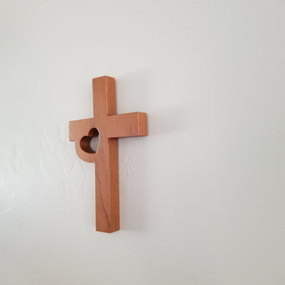 Wood Wall Cross - Wooden Cross - Wall Cross - Heart Cross 7 Inch