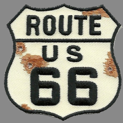 Route 66 Patch - Rusty Bullet Holes Sign Iron on Souvenir Badge Emblem