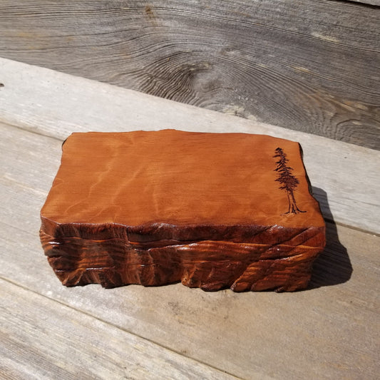 Handmade Wood Box with Redwood Tree Engraved Rustic Handmade Curly Wood #461 California Redwood Jewelry Box Storage Box