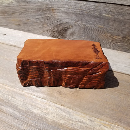 Handmade Wood Box with Redwood Tree Engraved Rustic Handmade Curly Wood #461 California Redwood Jewelry Box Storage Box