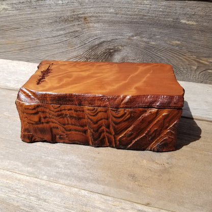 Handmade Wood Box with Redwood Tree Engraved Rustic Handmade Curly Wood #461 California Redwood Jewelry Box Storage Box