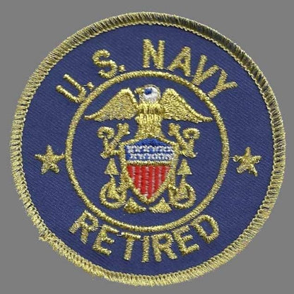 US Navy Retired Patch Iron On Vintage US Military Blue Circle Gold Border 3"