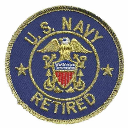 US Navy Retired Patch Iron On Vintage US Military Blue Circle Gold Border 3"