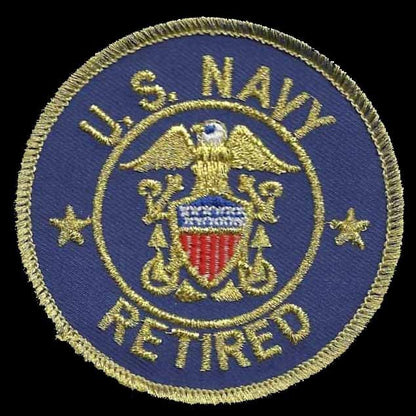 US Navy Retired Patch Iron On Vintage US Military Blue Circle Gold Border 3"