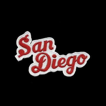 San Diego Patch Iron On Souvenir - Script Red and White - California Badge Emblem