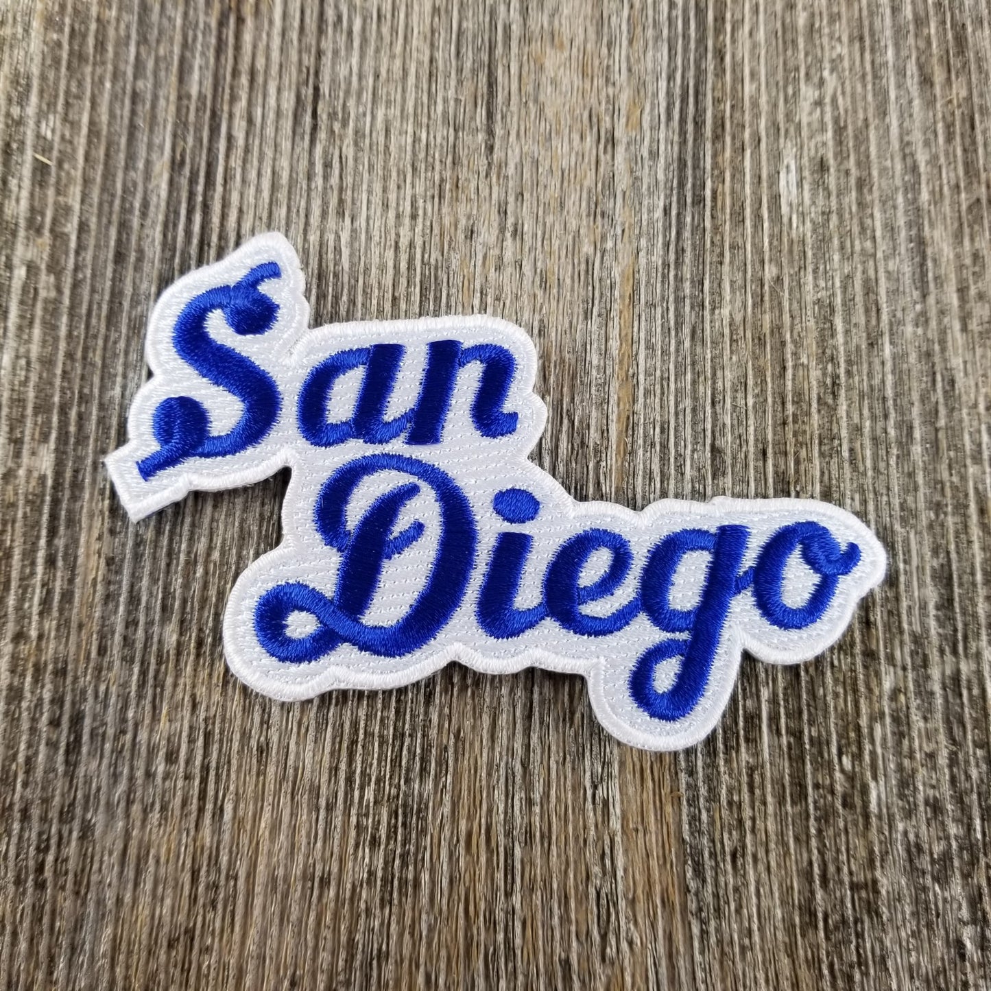 San Diego Patch - Script Blue and White - Iron On California Souvenir Badge Emblem