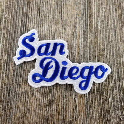 San Diego Patch - Script Blue and White - Iron On California Souvenir Badge Emblem