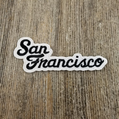 San Francisco Patch - Script Cursive Font - Black and White Iron on California Souvenir