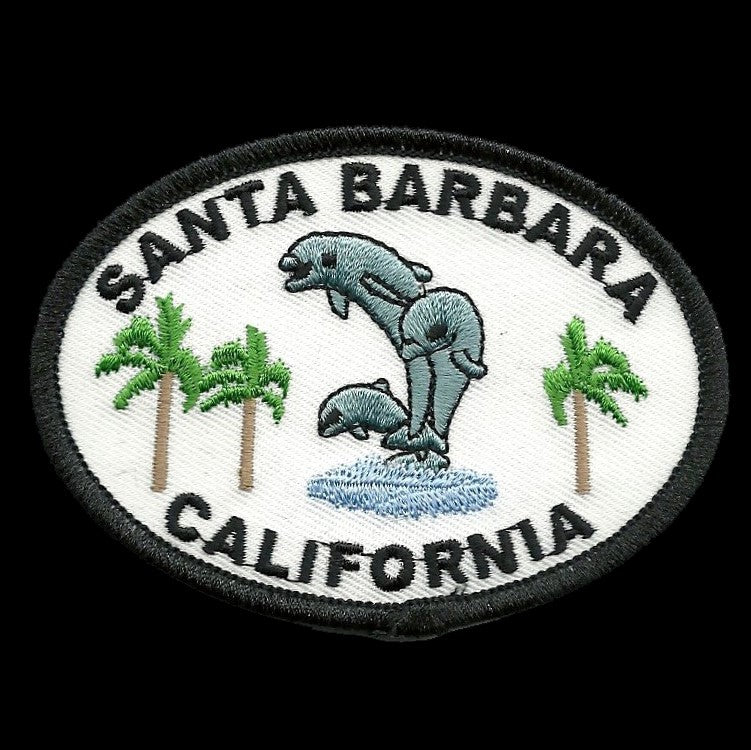 California Patch - Iron On Santa Barbara Souvenir - Palm Trees and Dolphins Badge Emblem